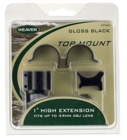 Weaver 1" X-High Scope Rings with Detachable Extension Top in Gloss Black